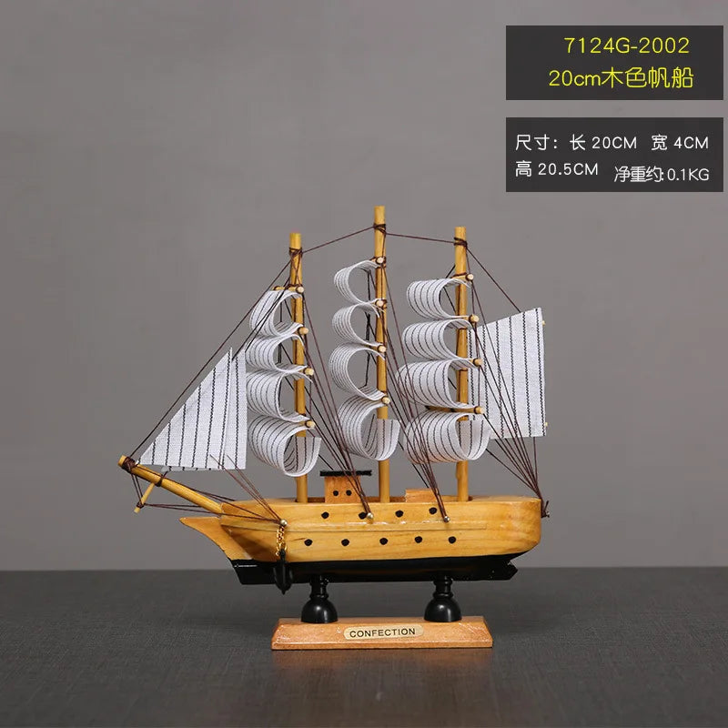 Pirate Ship Sailboat Model Wooden Small Boat Decoration with LED for Cake Ornaments & Tabletop, 16-20cm