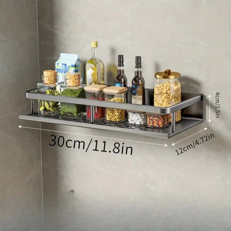 1PC Wall-Mounted Multifunctional Kitchen Rack – Spice Storage & Utensil Hook Organizer