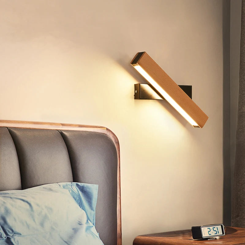 Rotatable Nordic Solid Wood LED Wall Lamp – Adjustable Lighting for Home Decor