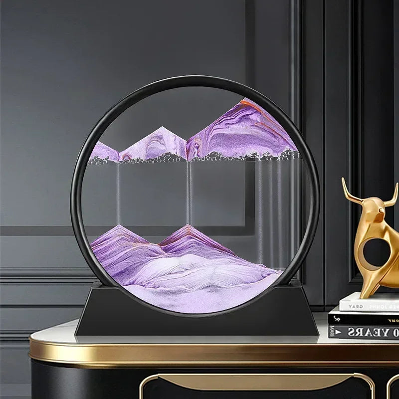 3D Moving Sand Art Picture – Round Glass Deep Sea Sandscape Hourglass for Home & Office Decor