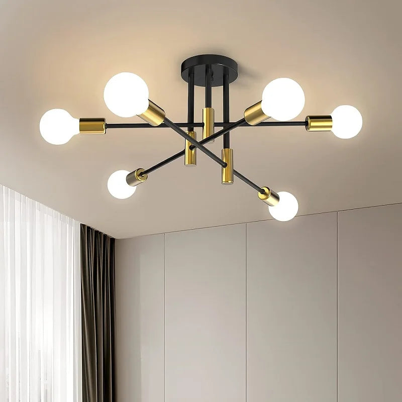 Modern LED Spider Ceiling Lighting – Industrial Iron Black/Golden Chandelier for Minimalist Home Decor