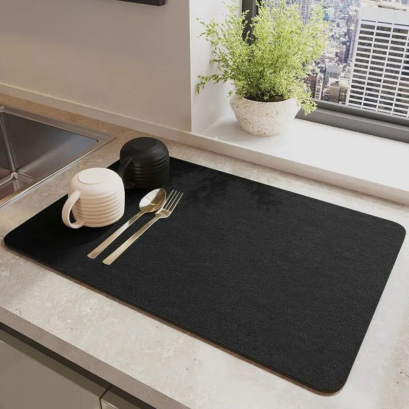 1 Piece Multi-Purpose Absorbent Mat for Kitchen Countertop - Cup Drain and Bowl Tray Dryer