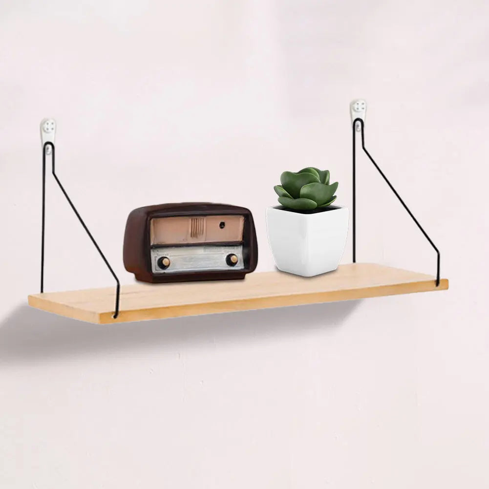 Floating Wall Shelf – Decorative Wooden Storage Rack with Metal Brackets