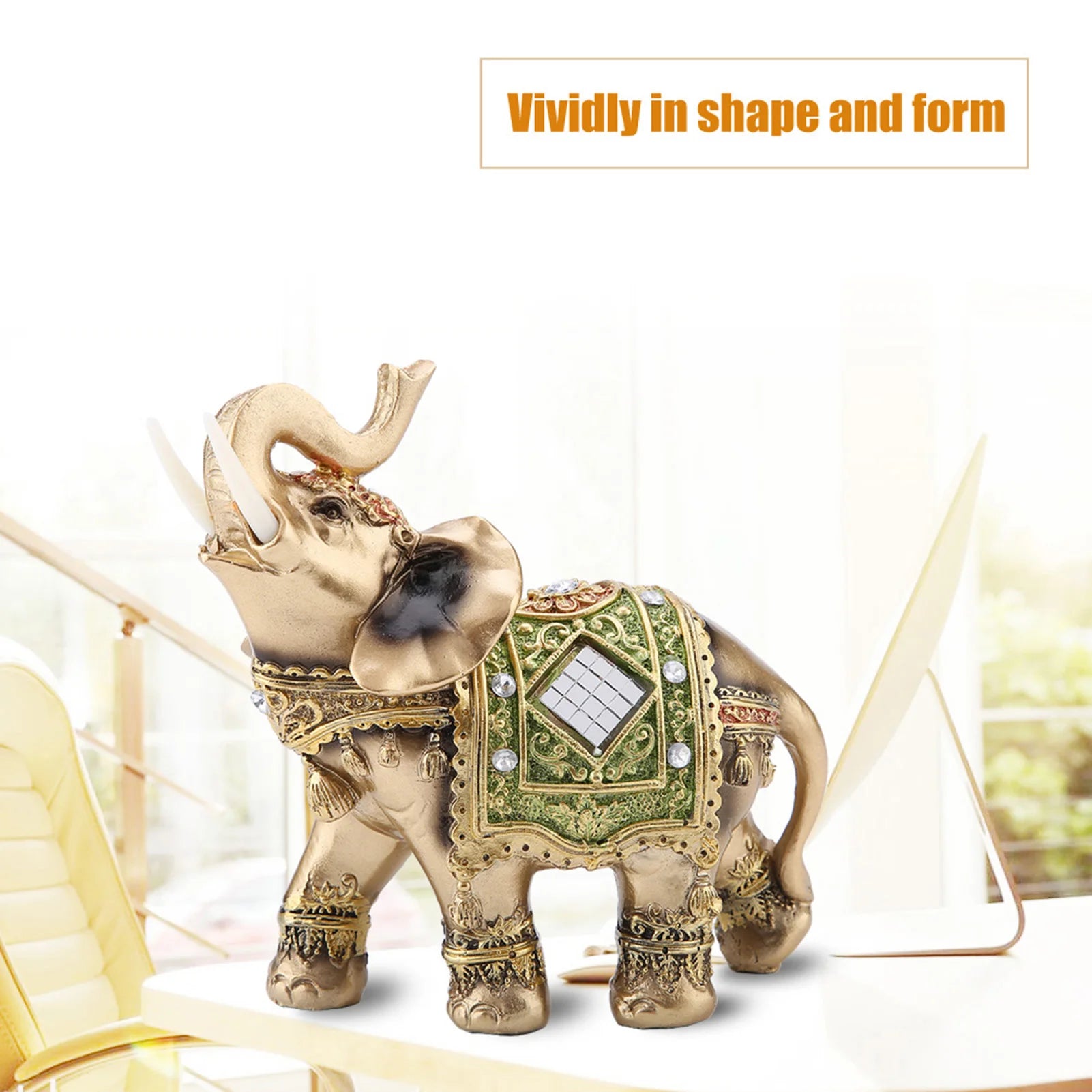 Lucky Feng Shui Elephant Figurine – Green Ceramic Statue for Wealth & Good Fortune Home Decoration