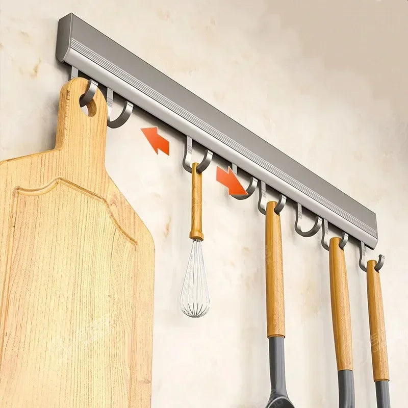 Drill-Free Wall-Mounted Aluminum Hooks Rack – Multi-Purpose Kitchen, Bathroom, Towel & Coat Hanger