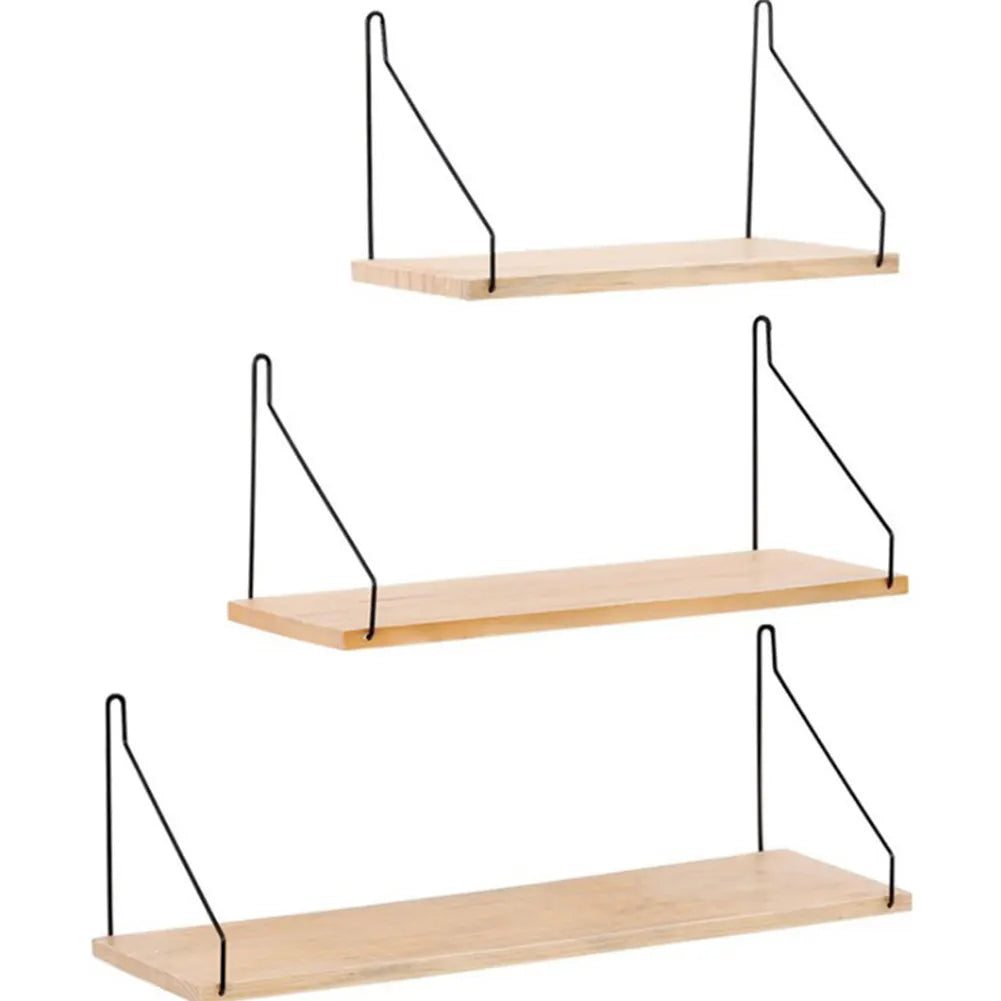 Floating Wall Shelf – Decorative Wooden Storage Rack with Metal Brackets