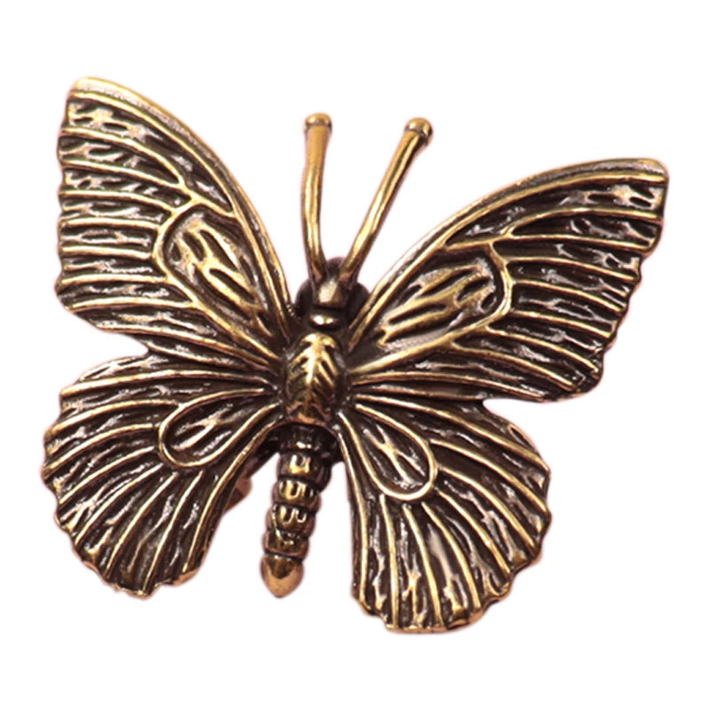 Solid Brass Butterfly Figurine – Antique Copper Miniature for Home Décor & Desktop Accessories