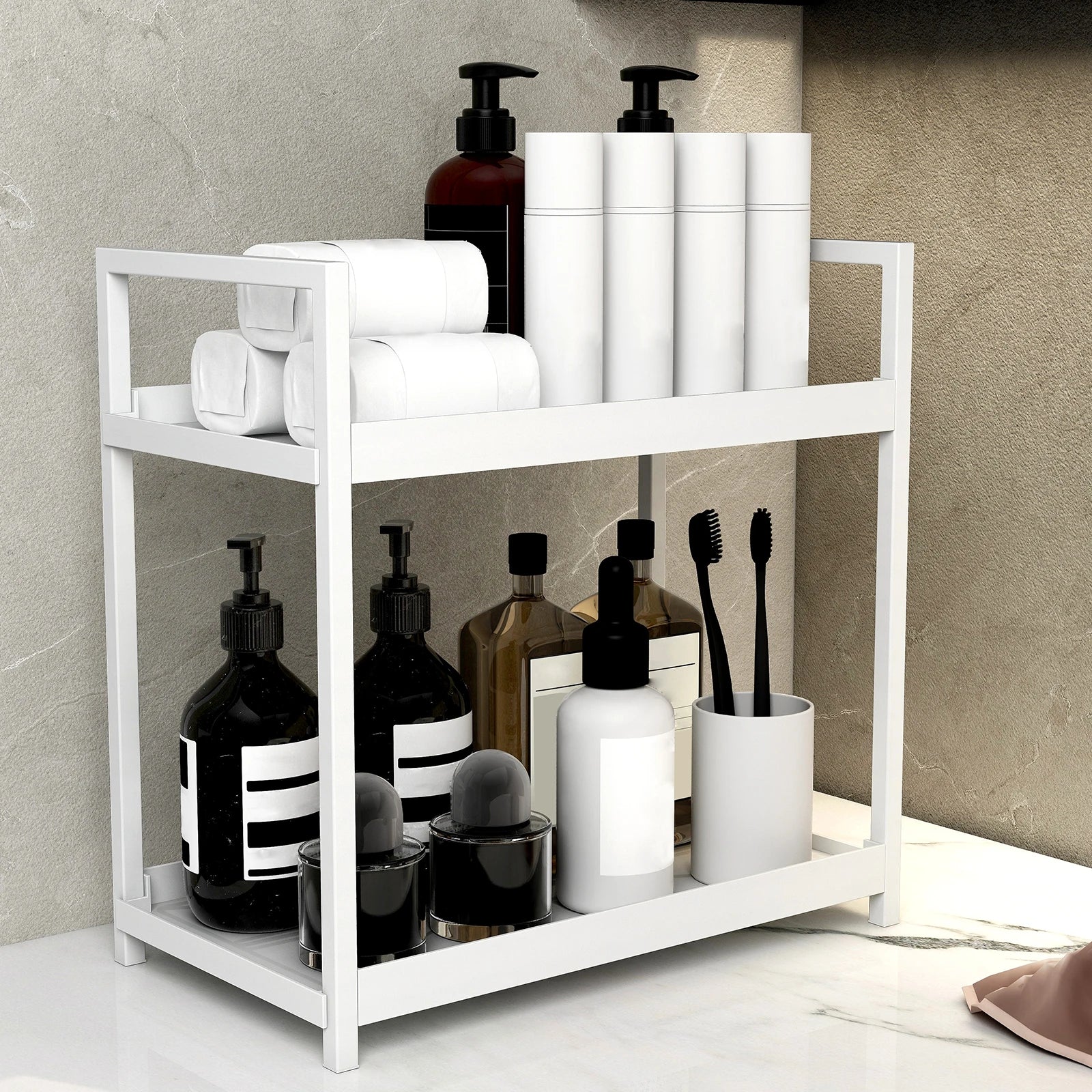 2-Tier Multifunctional Countertop Storage Rack – Large-Capacity Bathroom, Kitchen, and Living Room Organizer