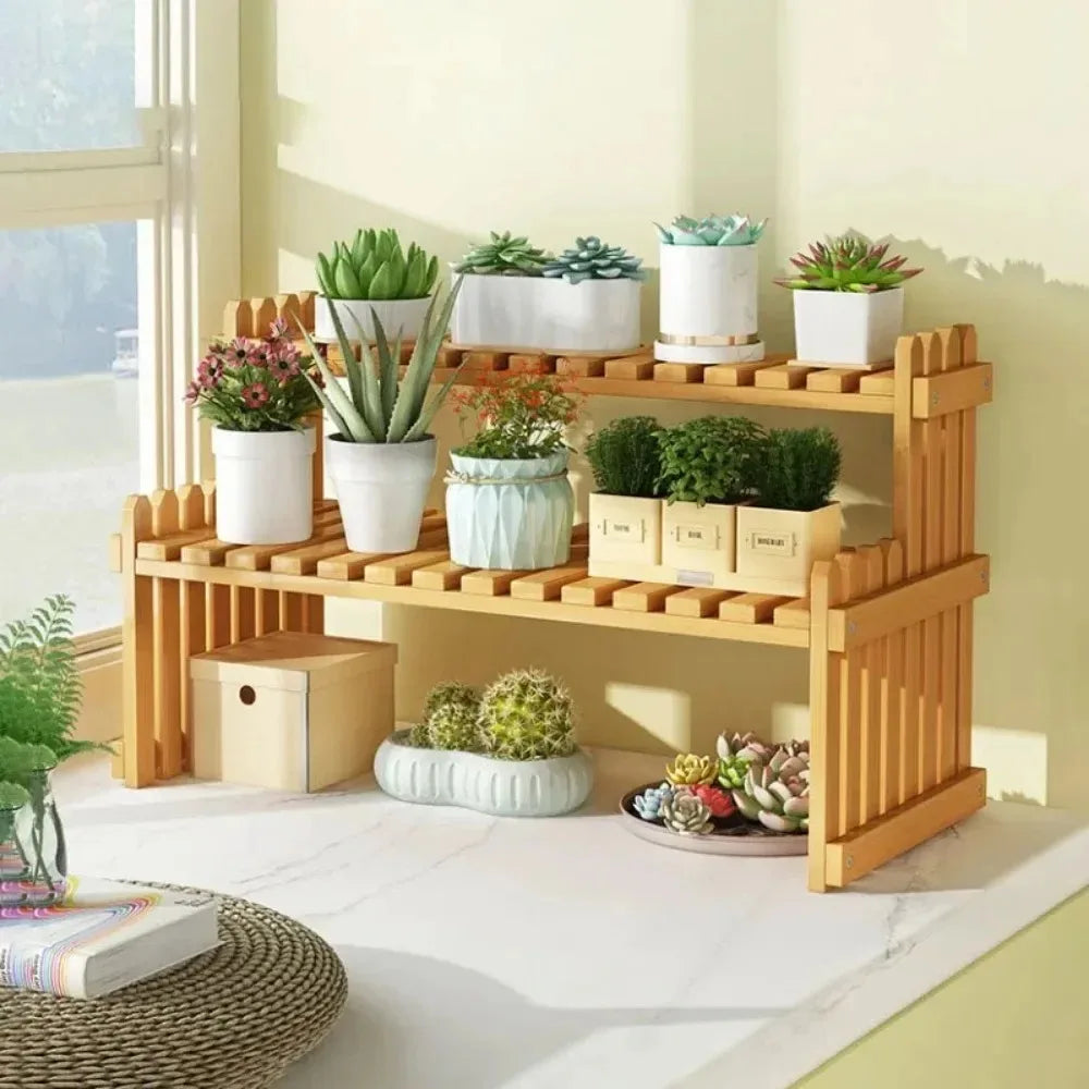 Wooden Bamboo Plant Stand – Multi-Tier Indoor Flower Pot Display & Storage Rack