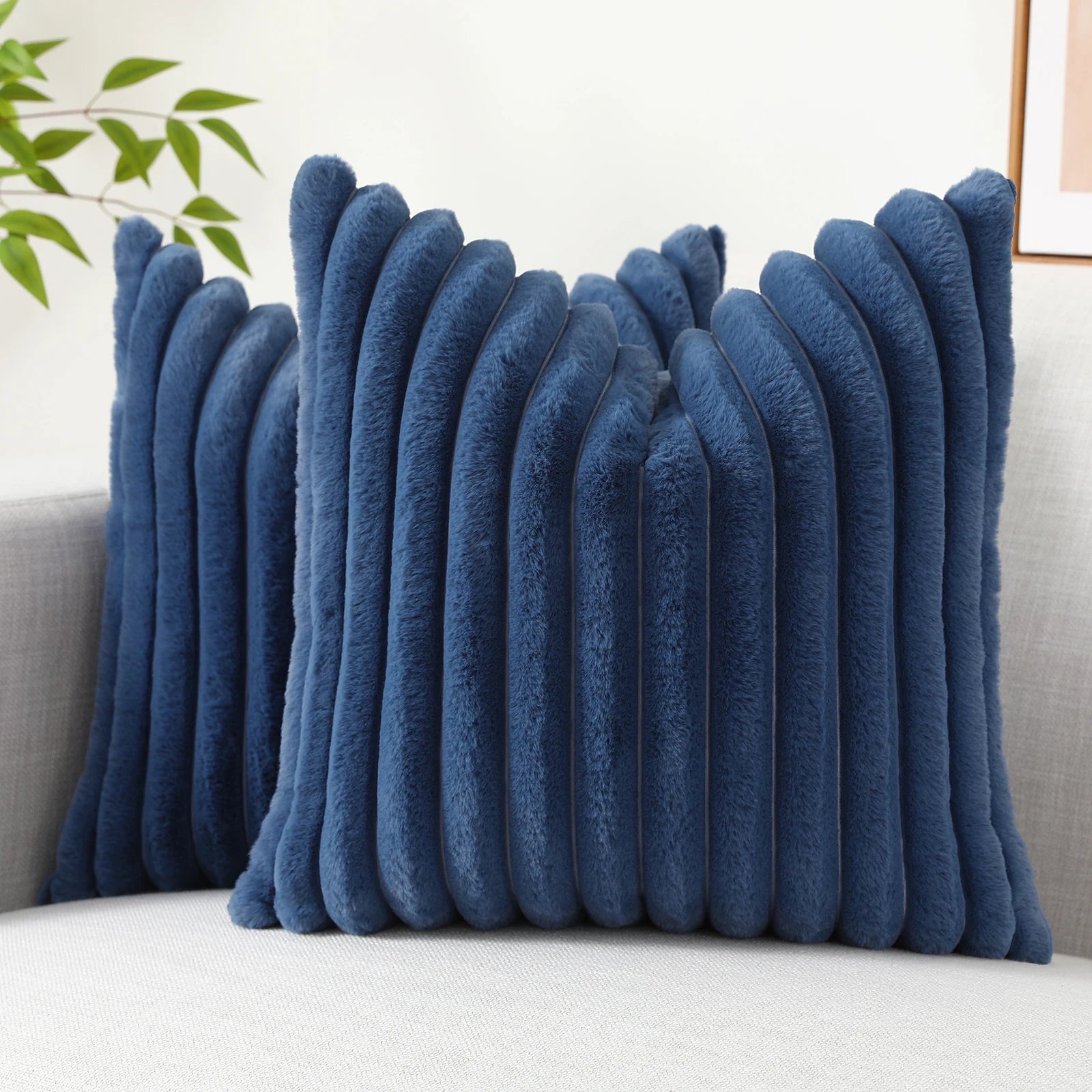 Homaxy Plush Pillow Cover - Soft Fluffy Striped Cushion Cover 50x50cm Luxury Decorative Pillowcase for Sofa & Home