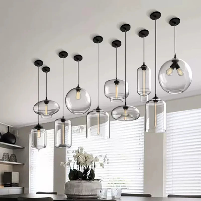 Nordic Industrial Loft Glass Pendant Light for Kitchen, Restaurant, and Living Spaces