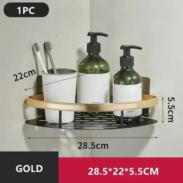 No-Drill Wall-Mounted Bathroom Shelf – Aluminum Shower & Toilet Storage Rack