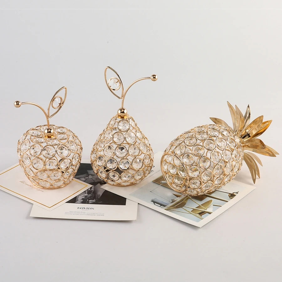 Gold Crystal Pineapple Ornament – Artificial Fruit Figurine for Tabletop Centerpiece and Home Decor