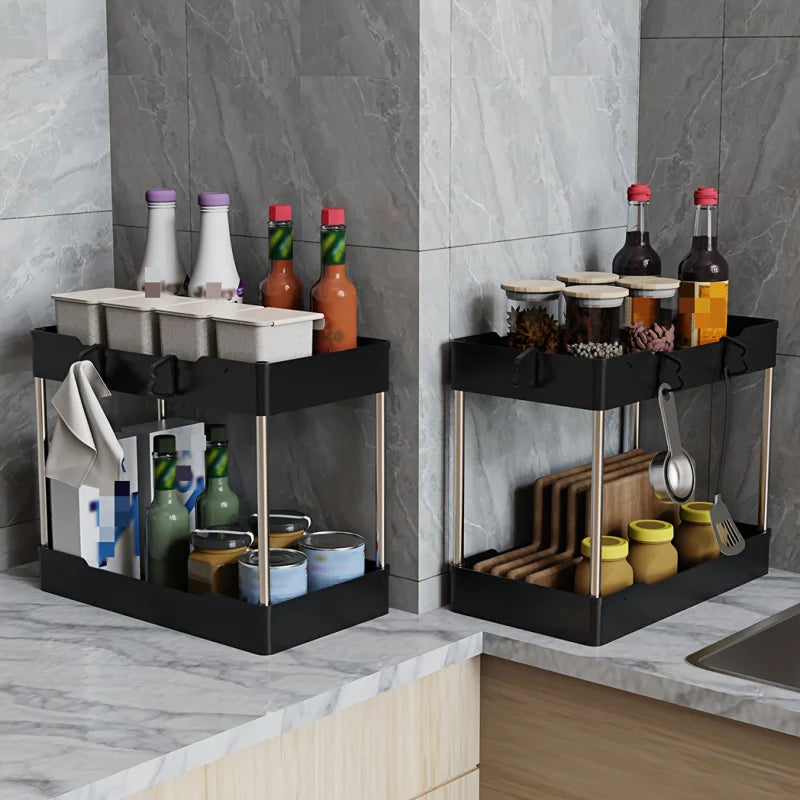 3-Piece Under-Sink Organizer Set – 2-Tier Black Pull-Out Storage for Kitchen & Bathroom