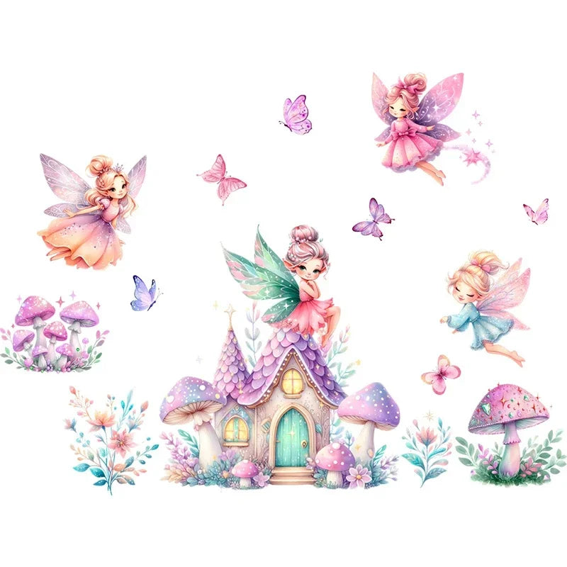 Cute Fairy Wall Stickers – Vinyl Princess & Mushroom Castle Decals for Kids' Nursery & Girls' Bedroom