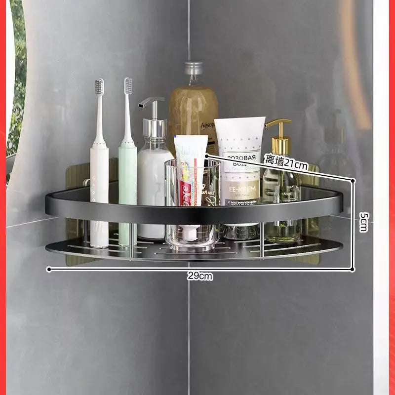 Wall-Mounted Aluminum Bathroom Shelf – No-Drill Shower Organizer for Shampoo, Makeup & Corner Storage