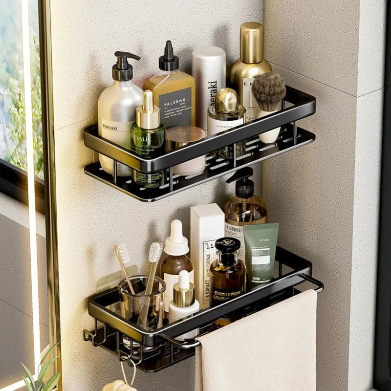 No-Drill Wall-Mounted Bathroom Shelf – Aluminum Shower & Toilet Storage Rack