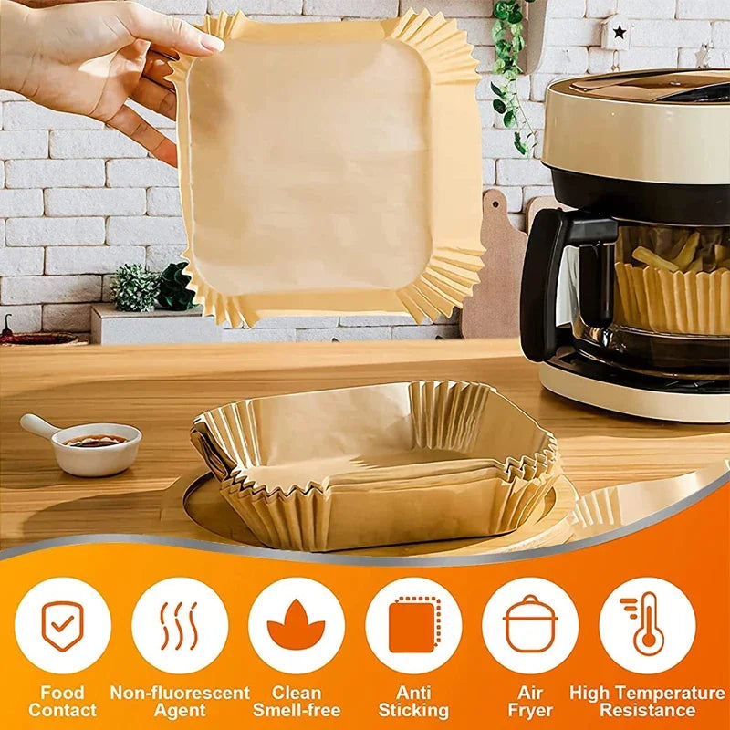 50/100Pcs Air Fryer Disposable Paper Liners – Non-Stick, Oil-Proof, Heat-Resistant Baking Mats