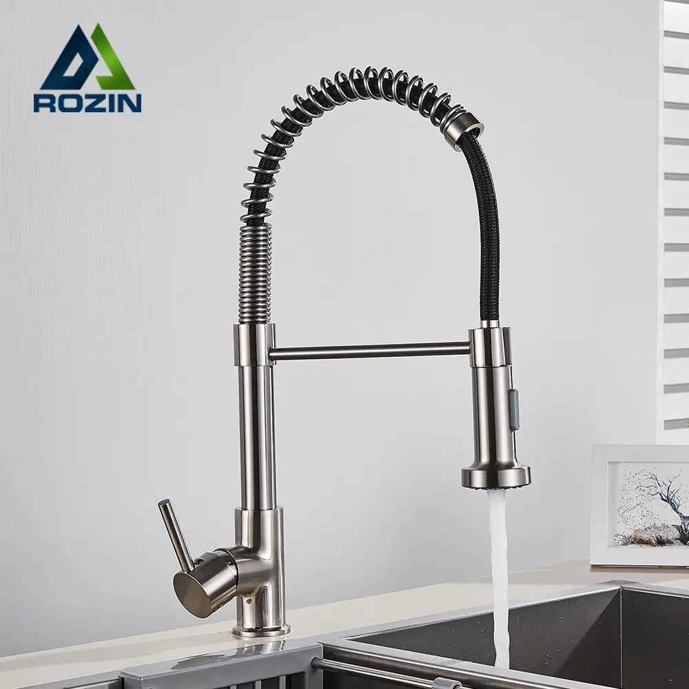 Rozin Brushed Nickel Kitchen Faucet - Deck Mounted Mixer Tap with 360° Rotation Stream Sprayer Nozzle