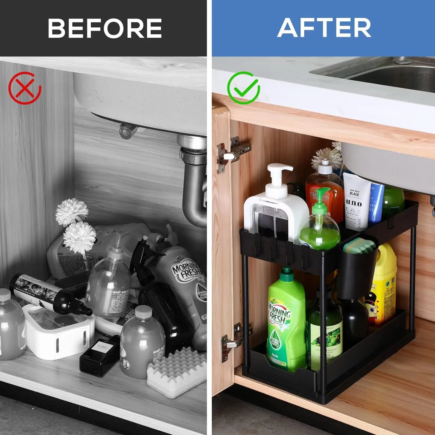 2-Tier Under Sink Storage Organizer – Multi-Purpose Bathroom & Kitchen Cabinet Rack (2 Pack)