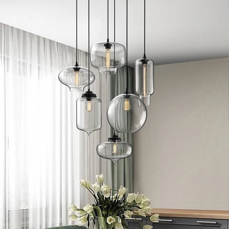 Nordic Industrial Loft Glass Pendant Light for Kitchen, Restaurant, and Living Spaces