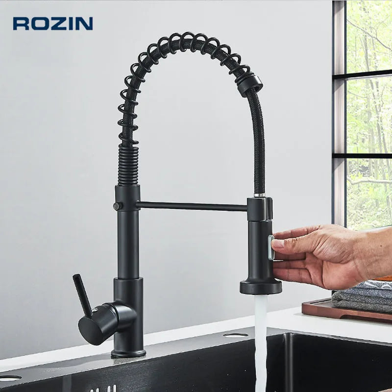 Matte Black Pull Down Kitchen Faucet 360° Rotation Mixer Tap with Stream Sprayer Nozzle