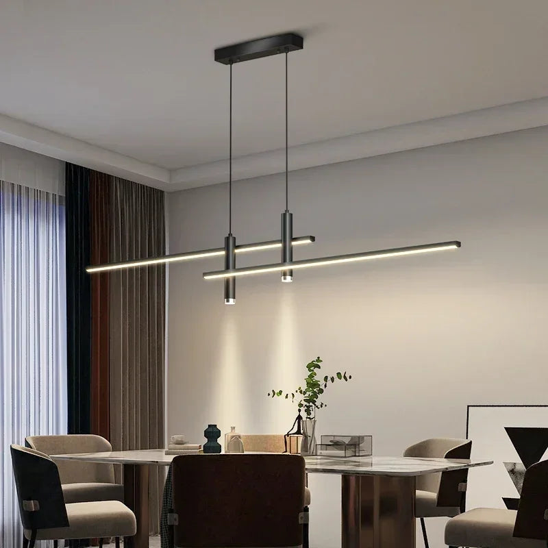 Modern LED Pendant Light: Long Strip Chandelier for Dining Areas