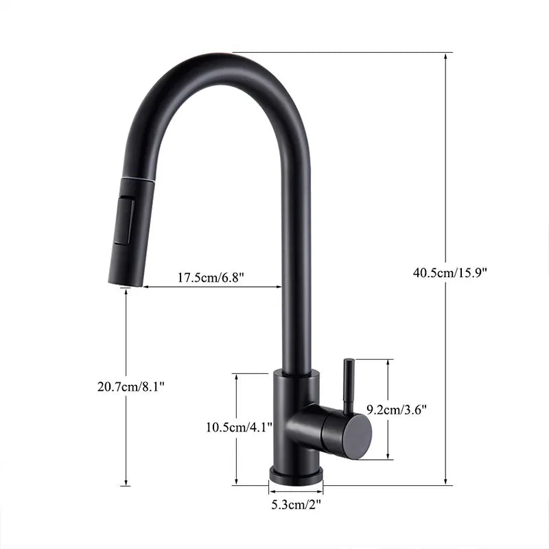 Black Kitchen Faucet Two Function Single Handle Pull Out Hot and Cold Water Taps with Deck Mounted