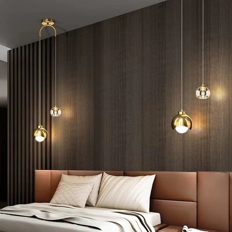 Modern Crystal Pendant Light Luxury Bedroom Hanging Lamp Nordic Minimalist Living Room Decor