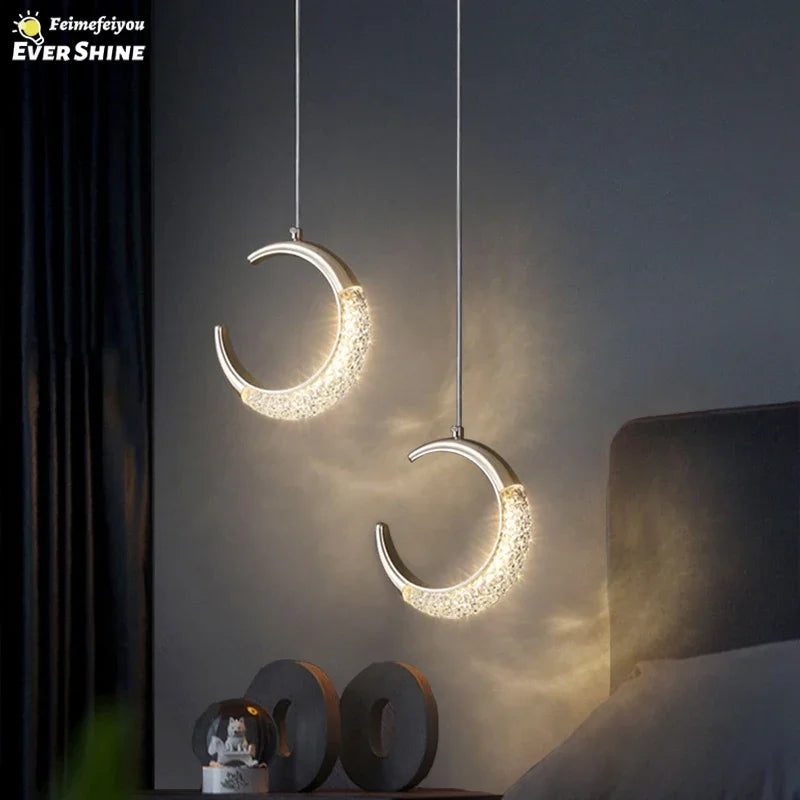 Nordic LED Moon Pendant Light - Artistic Ceiling Lamp for Living Room, Bedroom, and Home Decor