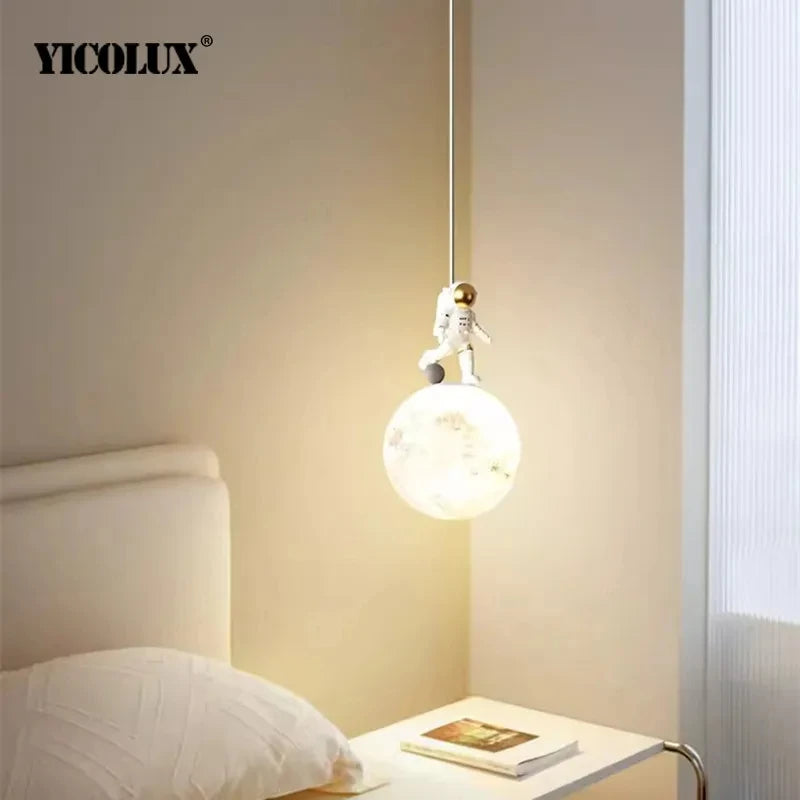 Minimalist Modern Lunar Astronaut Pendant Light Bedside Small Lamp Decor for Children's Room