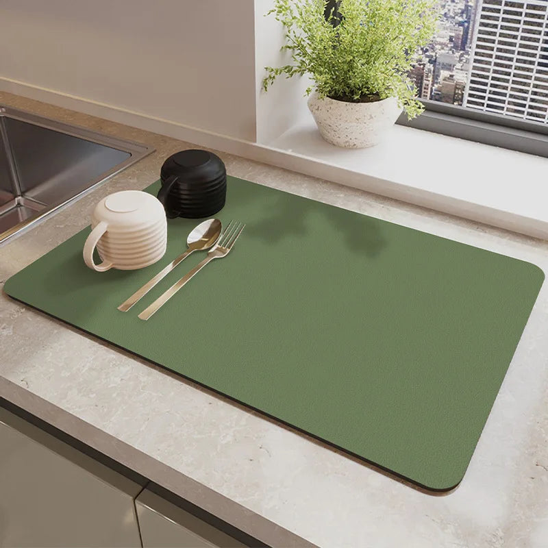 1 Piece Multi-Purpose Absorbent Mat for Kitchen Countertop - Cup Drain and Bowl Tray Dryer