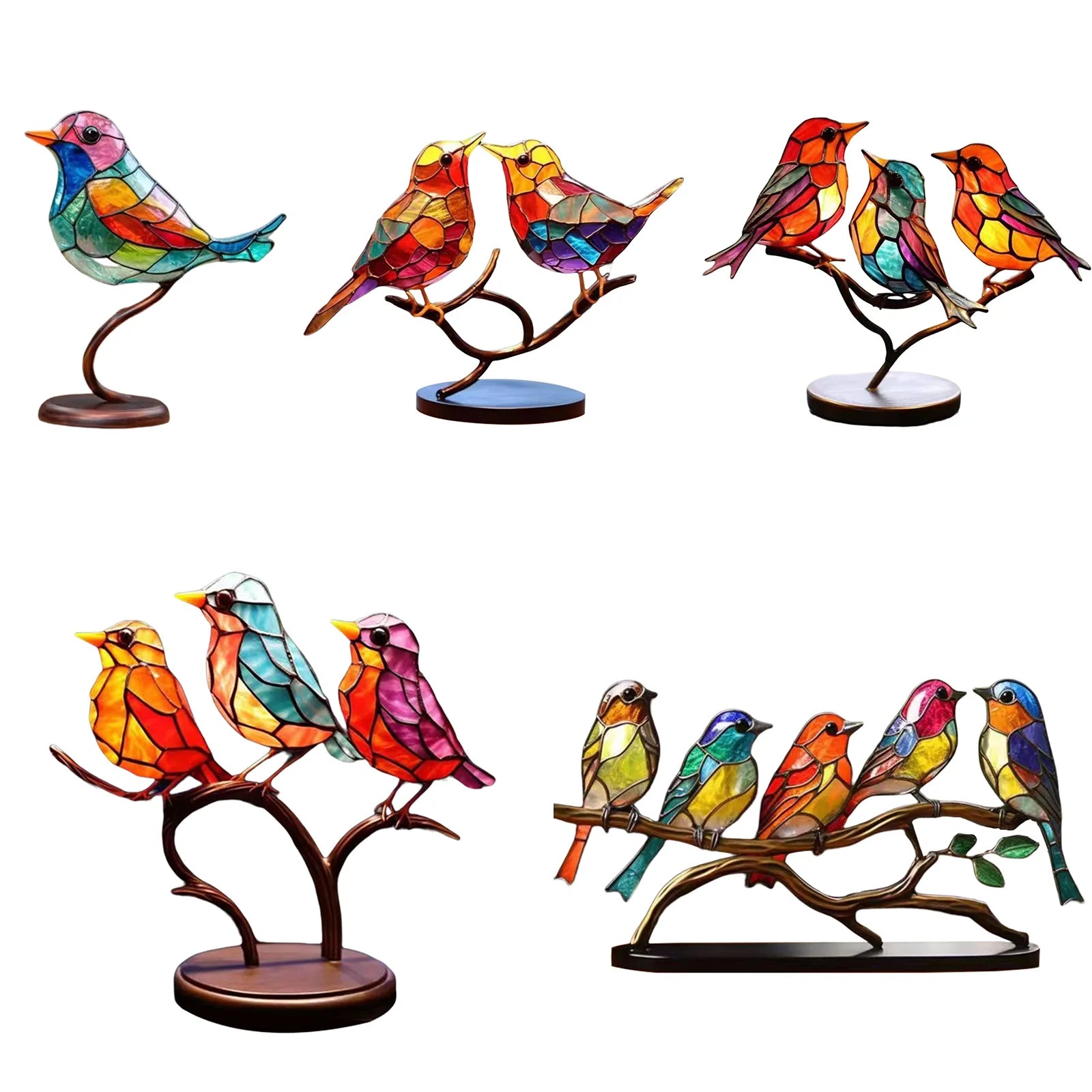 Acrylic Birds on Branch Statue - Colorful Handcrafted Decorative Sculpture for Home & Office Décor