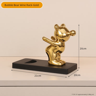 Electroplated Bear Wine Rack – Modern Ceramic and Wood Wine Bottle Holder for Living Room or Bar Decor