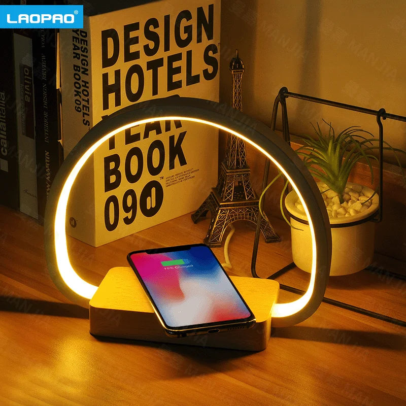 Wireless Charging Bedside LED Table Lamp with Touch Control Night Light for Reading & Eye Care