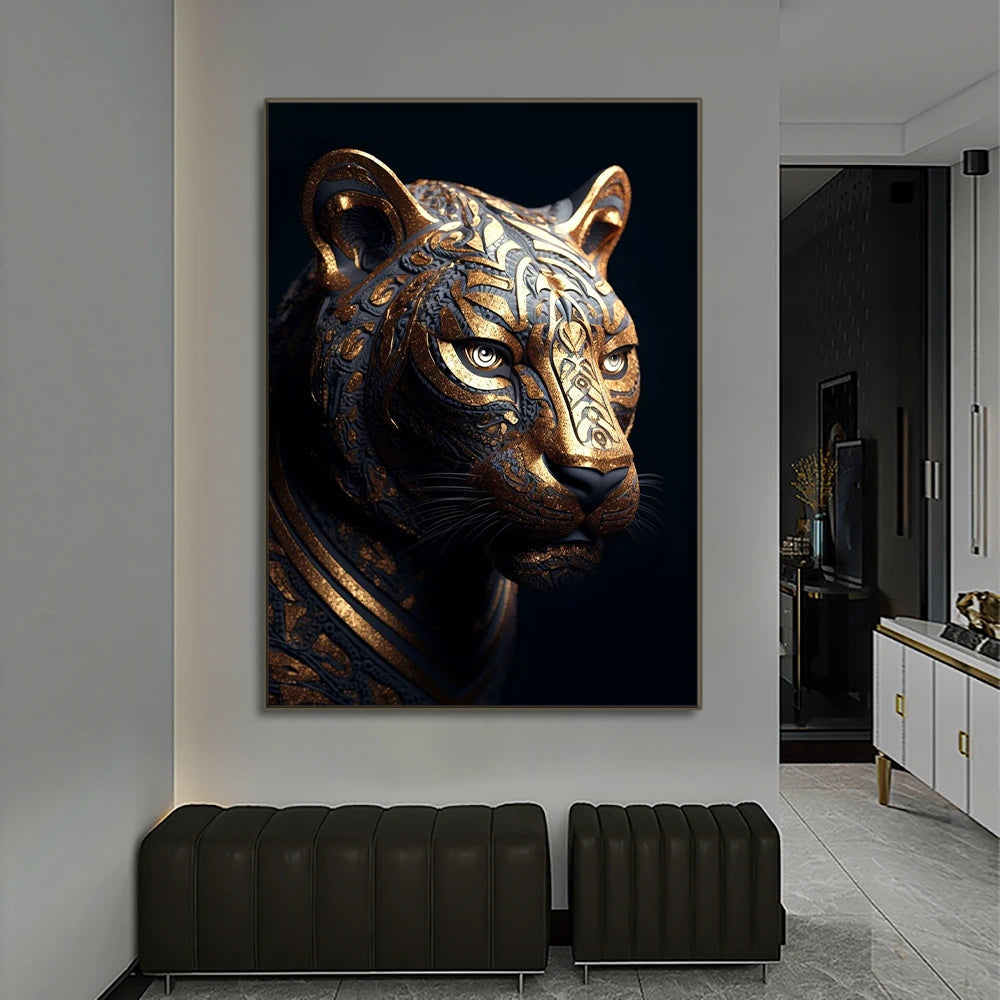 Black Gold Eagle Lion Canvas Painting Metal Poster Wall Art