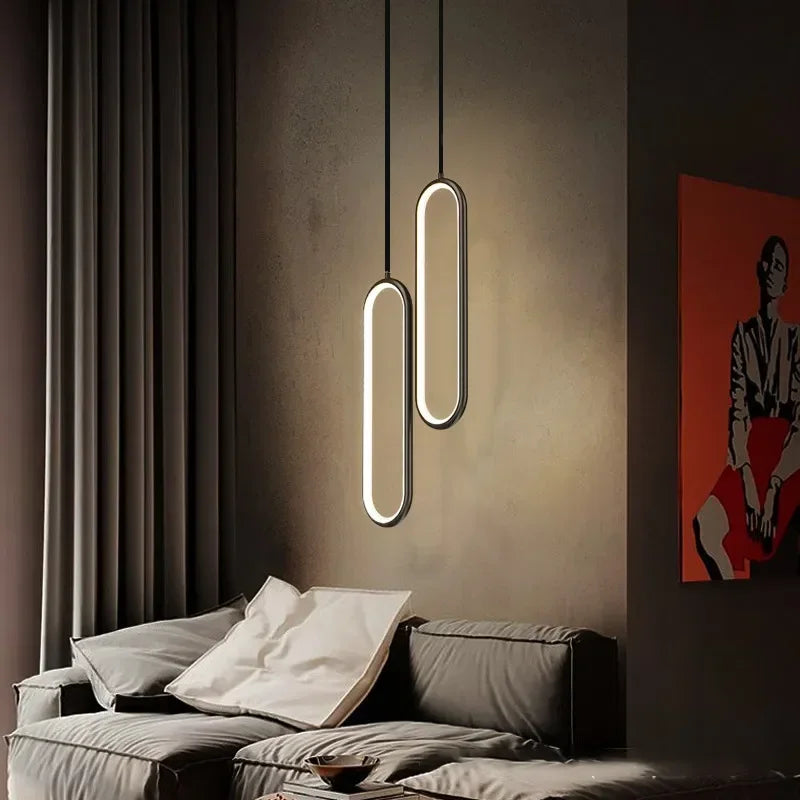 Modern LED Pendant Light: Black and Gold Hanging Lamp