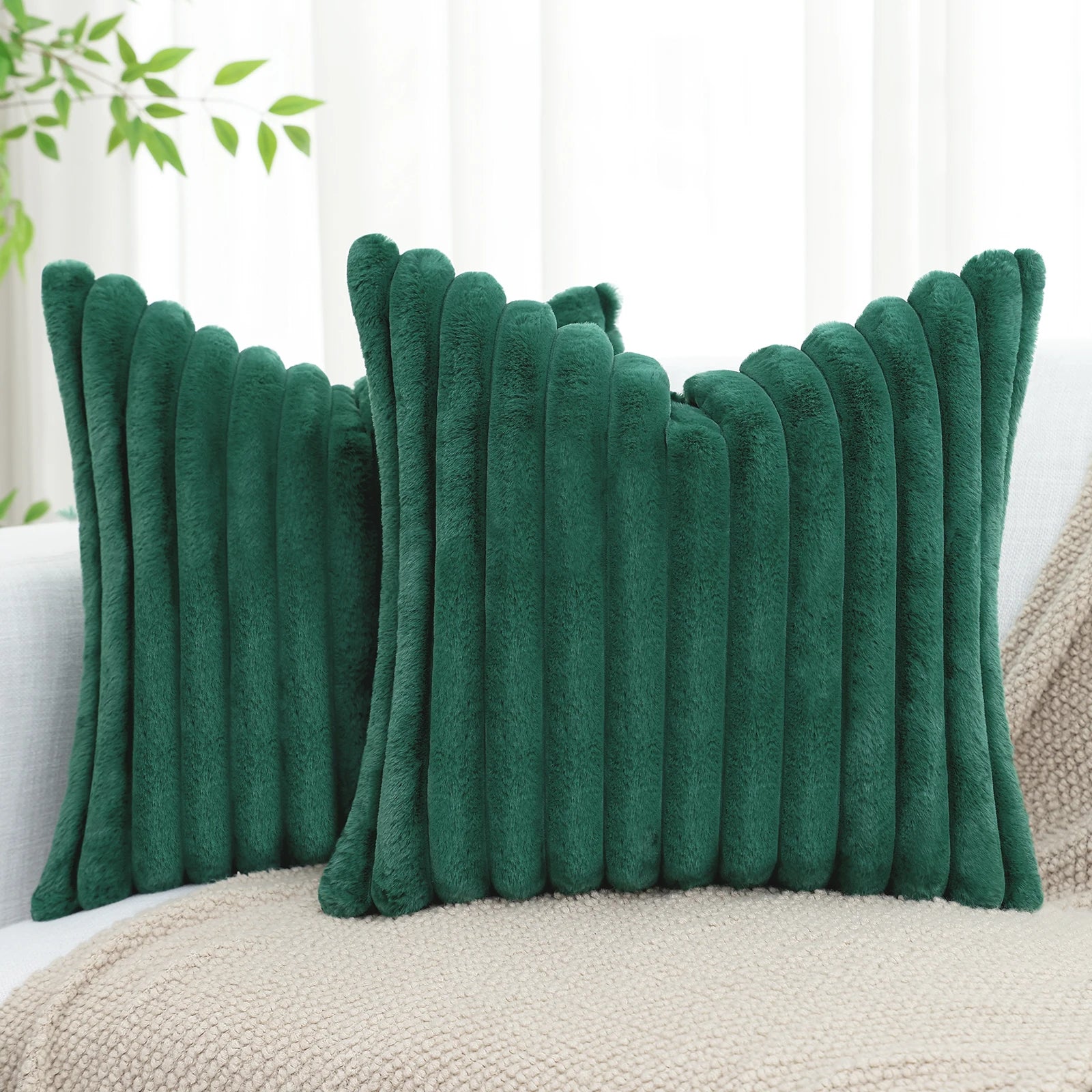 Homaxy Plush Pillow Cover - Soft Fluffy Striped Cushion Cover 50x50cm Luxury Decorative Pillowcase for Sofa & Home