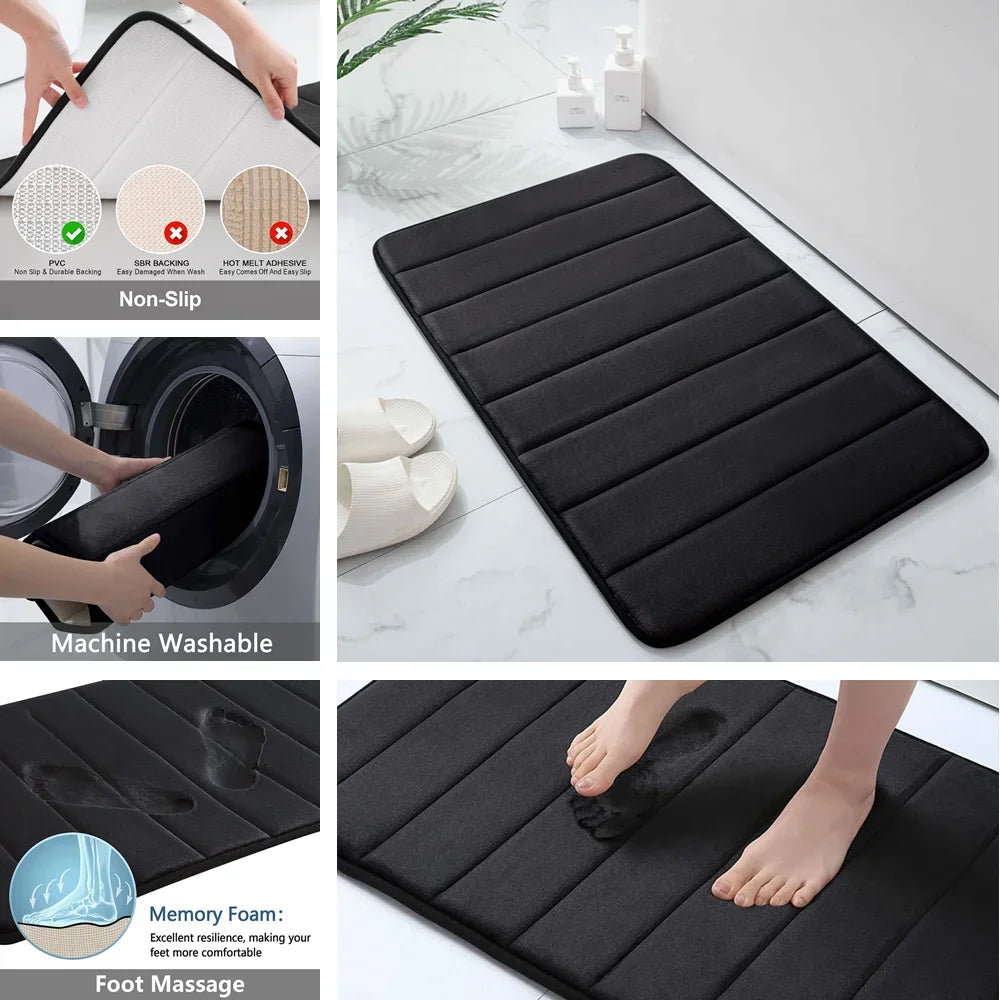 Super Absorbent Memory Foam Bath Mat Set – Non-Slip, Quick-Drying Bathroom Rug