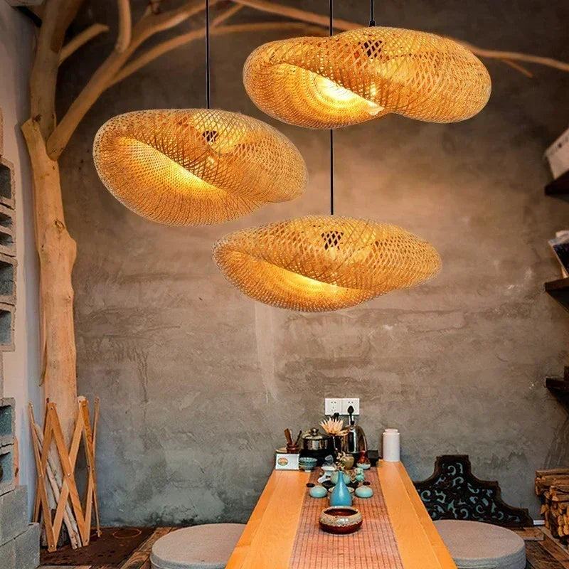 Bamboo Hanging Lamp – Hand-Knit Rattan Pendant Light for Dining and Home Decor