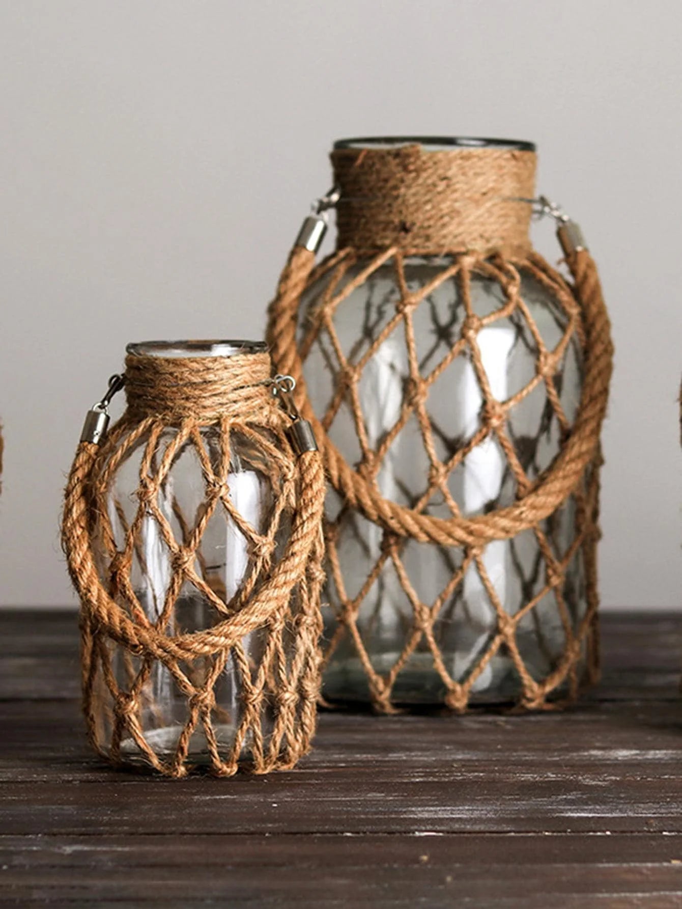 Hand-Woven Hemp Rope Glass Vase – Boho Decorative Vase for Flowers & Home Decor