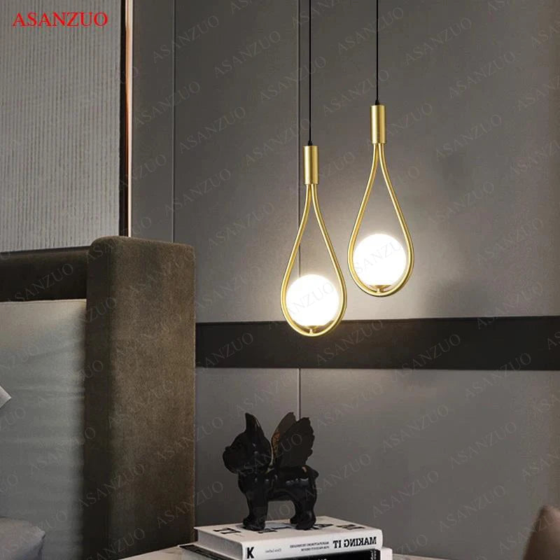 Nordic Bedroom Glass Ball Brass Pendant Lamp for Home Decor