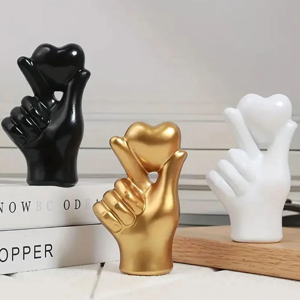 Heart Hand Gesture Statues Sculptures – Luxury Resin Desktop Ornament