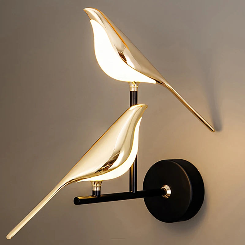 Nordic LED Golden Bird Wall Lamp – Rotatable Indoor Sconce for Bedside and Bar