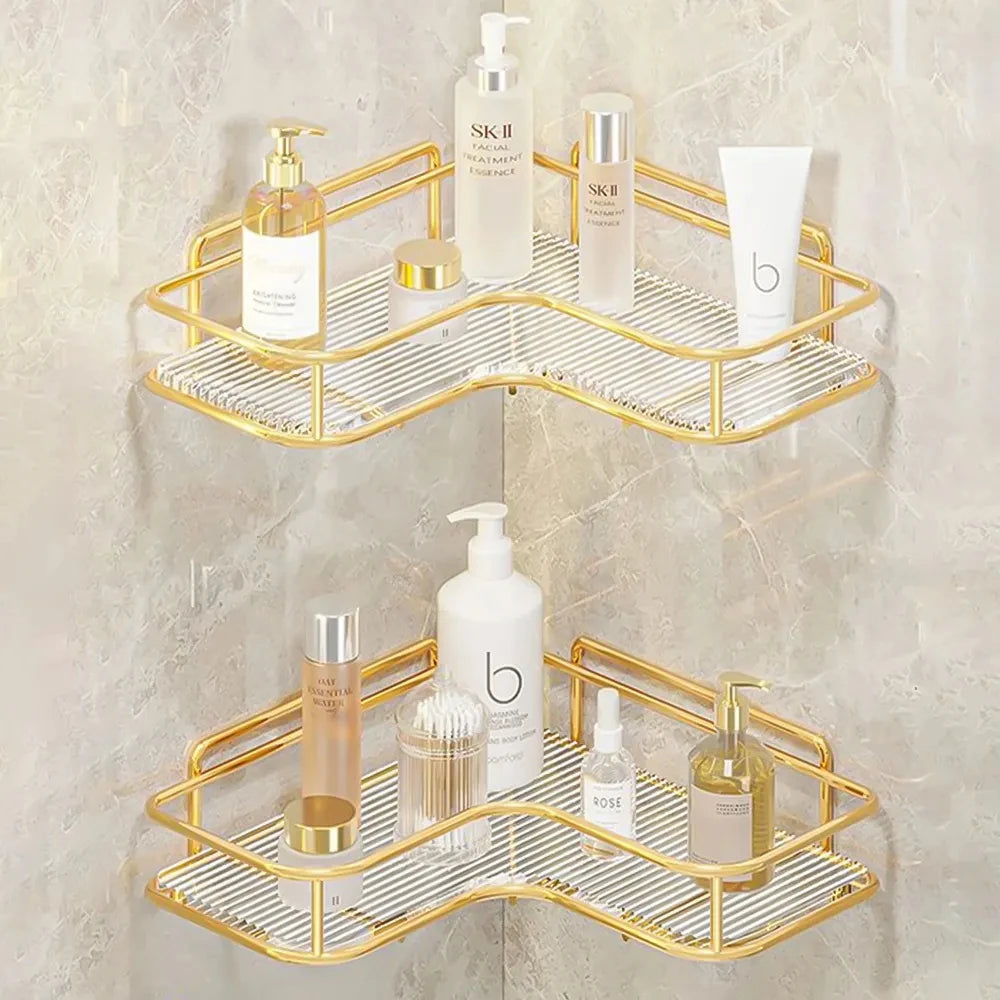 Luxury Acrylic Bathroom Shelf – No-Drill Corner Shelf for Shower, Kitchen, Toilet & Skincare Organizer