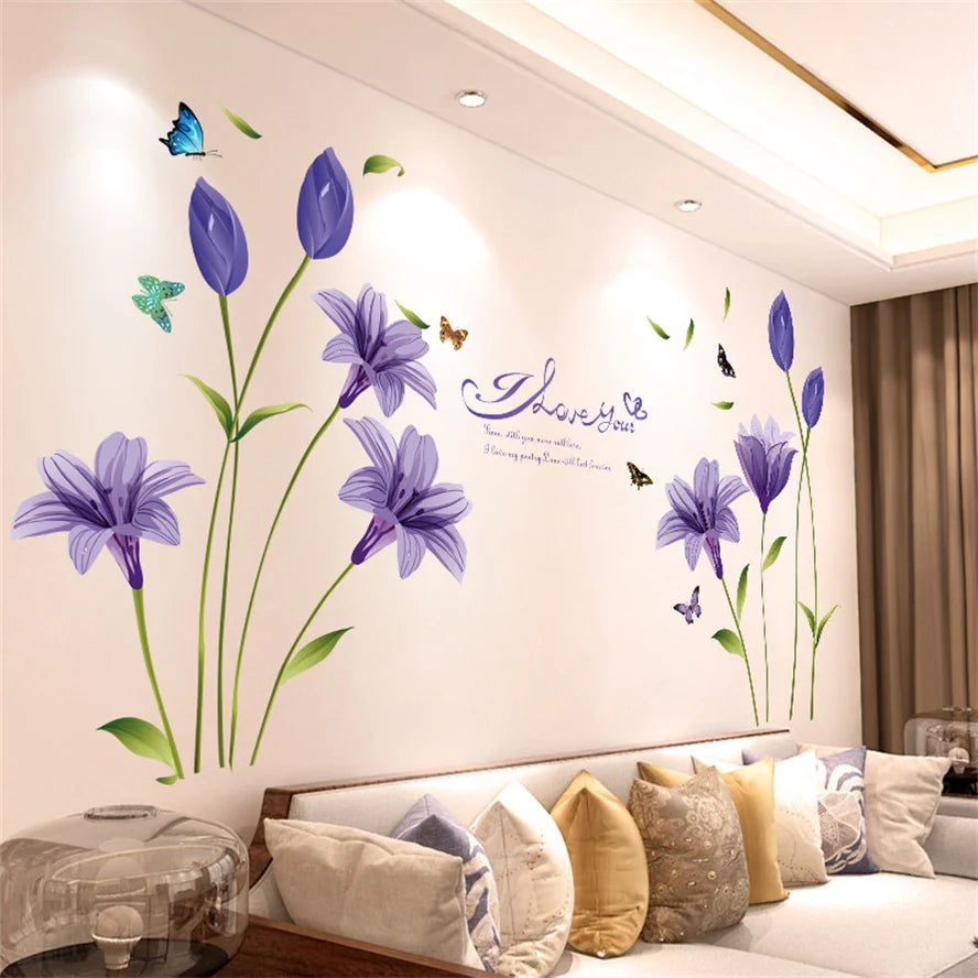 DIY Lavender Wall Decals - Self-Adhesive Flowers & Butterflies for Home Décor