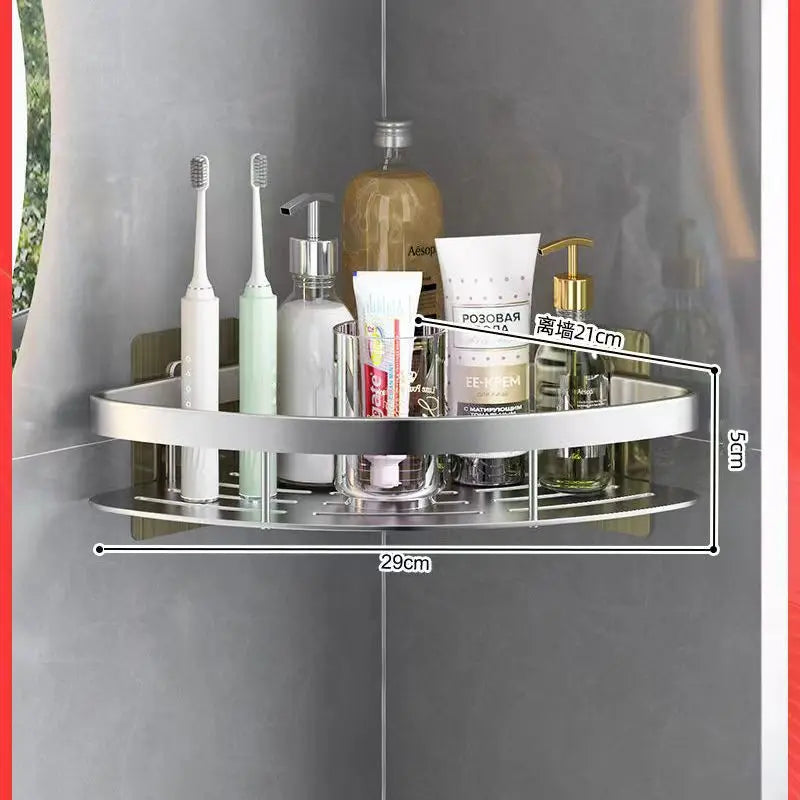 Wall-Mounted Aluminum Bathroom Shelf – No-Drill Shower Organizer for Shampoo, Makeup & Corner Storage