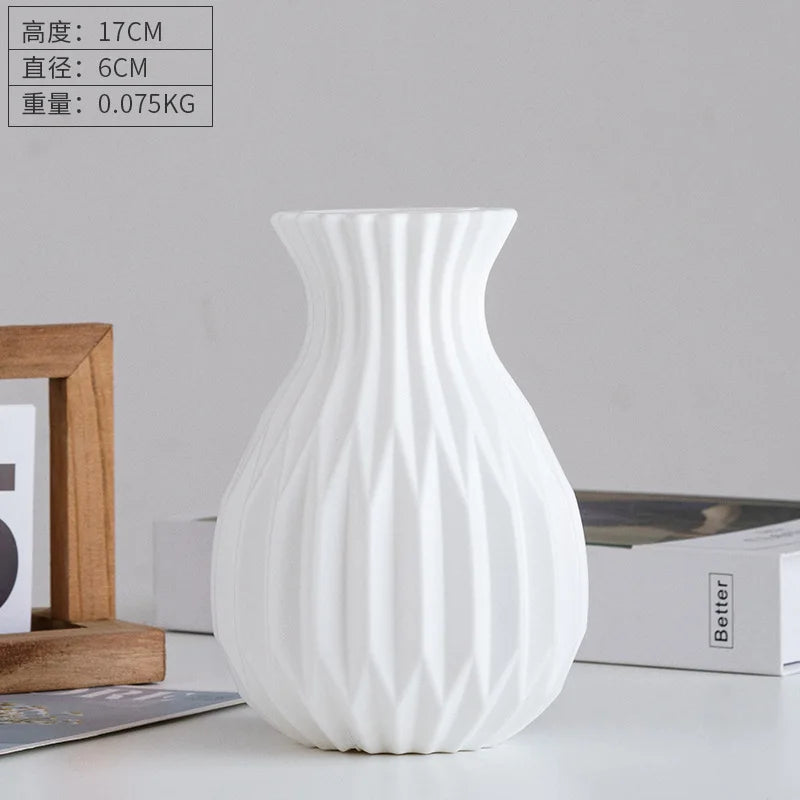 Modern White Plastic Flower Vase – Nordic Home Décor for Living Room, Wedding, and Table Arrangements