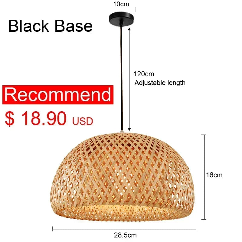 Bamboo Hanging Lamp – Hand-Knit Rattan Pendant Light for Dining and Home Decor