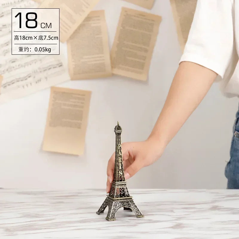 Romantic Paris Eiffel Tower Figure - Retro Metal Sculpture for Home Decor